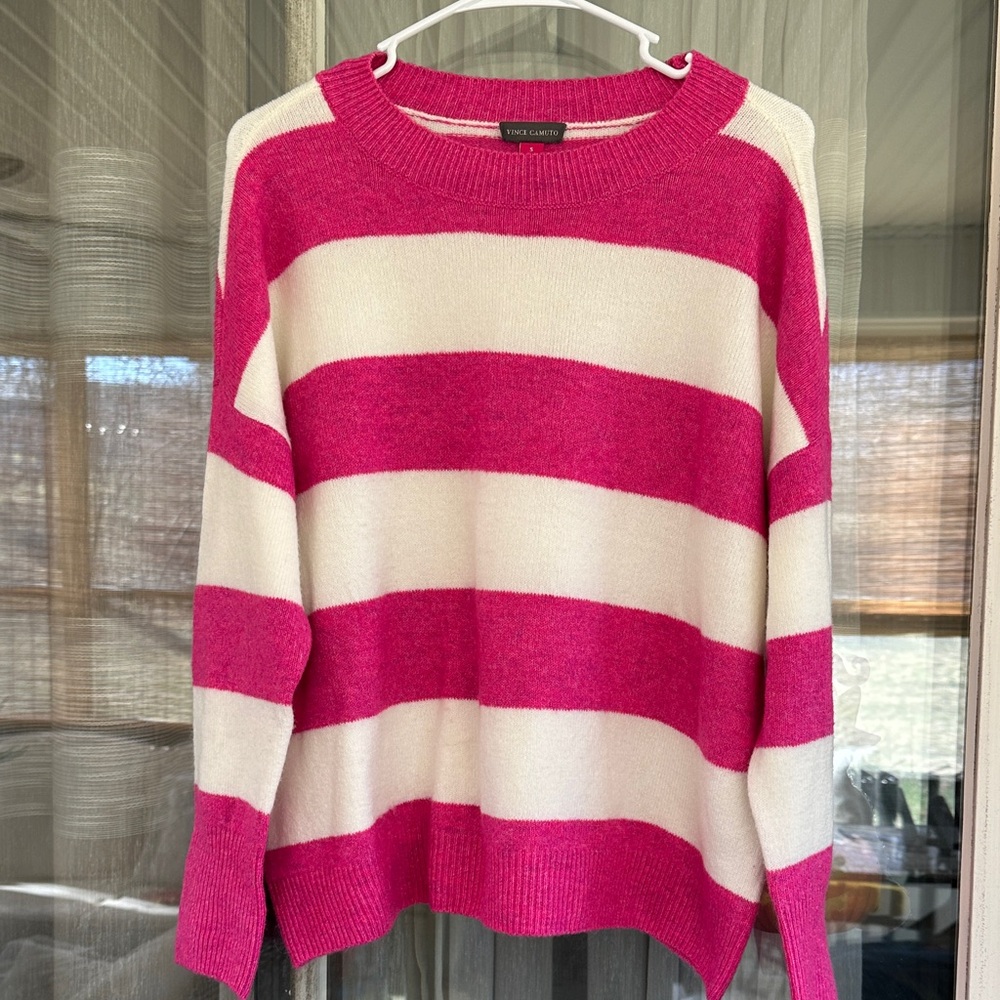 Vince Camuto  Pink and White Striped Sweater